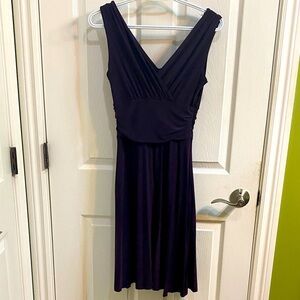 Deep Purple Fit and Flare Body Con Dress V Neck Size Medium Pleated